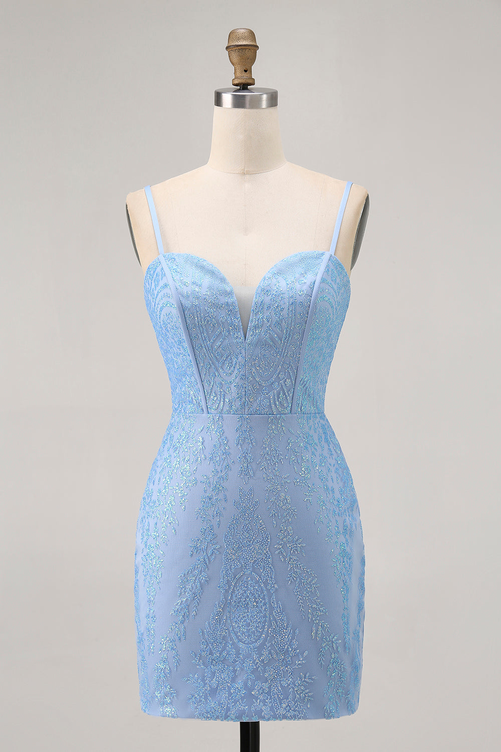 Blue Bodycon Strapless Beaded Short Homecoming Dress