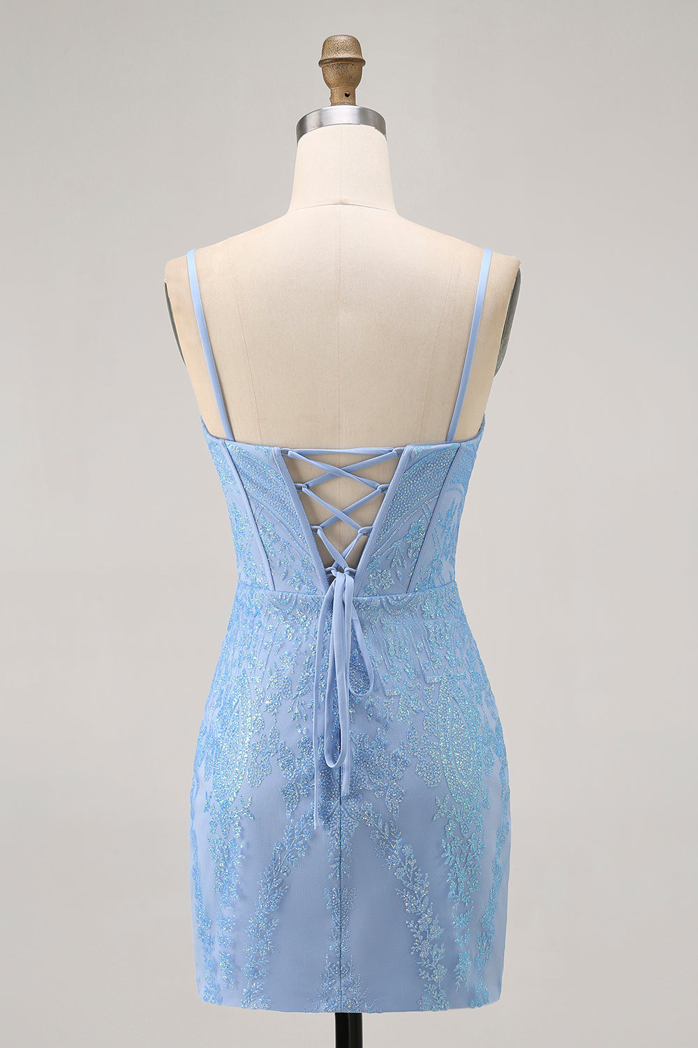 Blue Bodycon Strapless Beaded Short Homecoming Dress