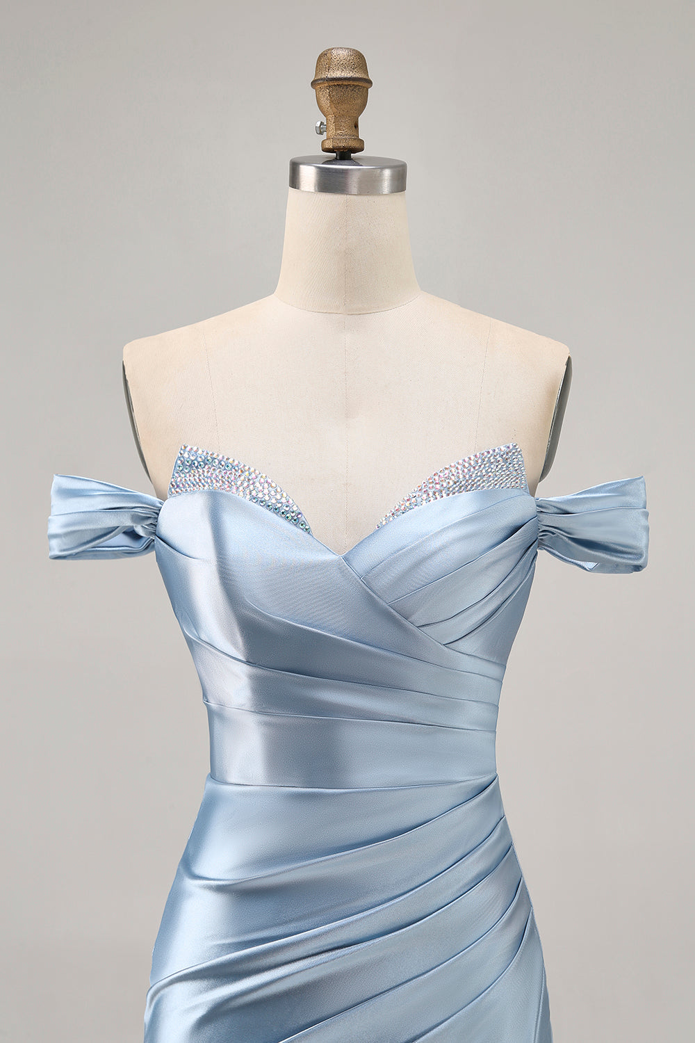 Grey Blue Off The Shoulder Ruched Bodycon Cocktail Dress