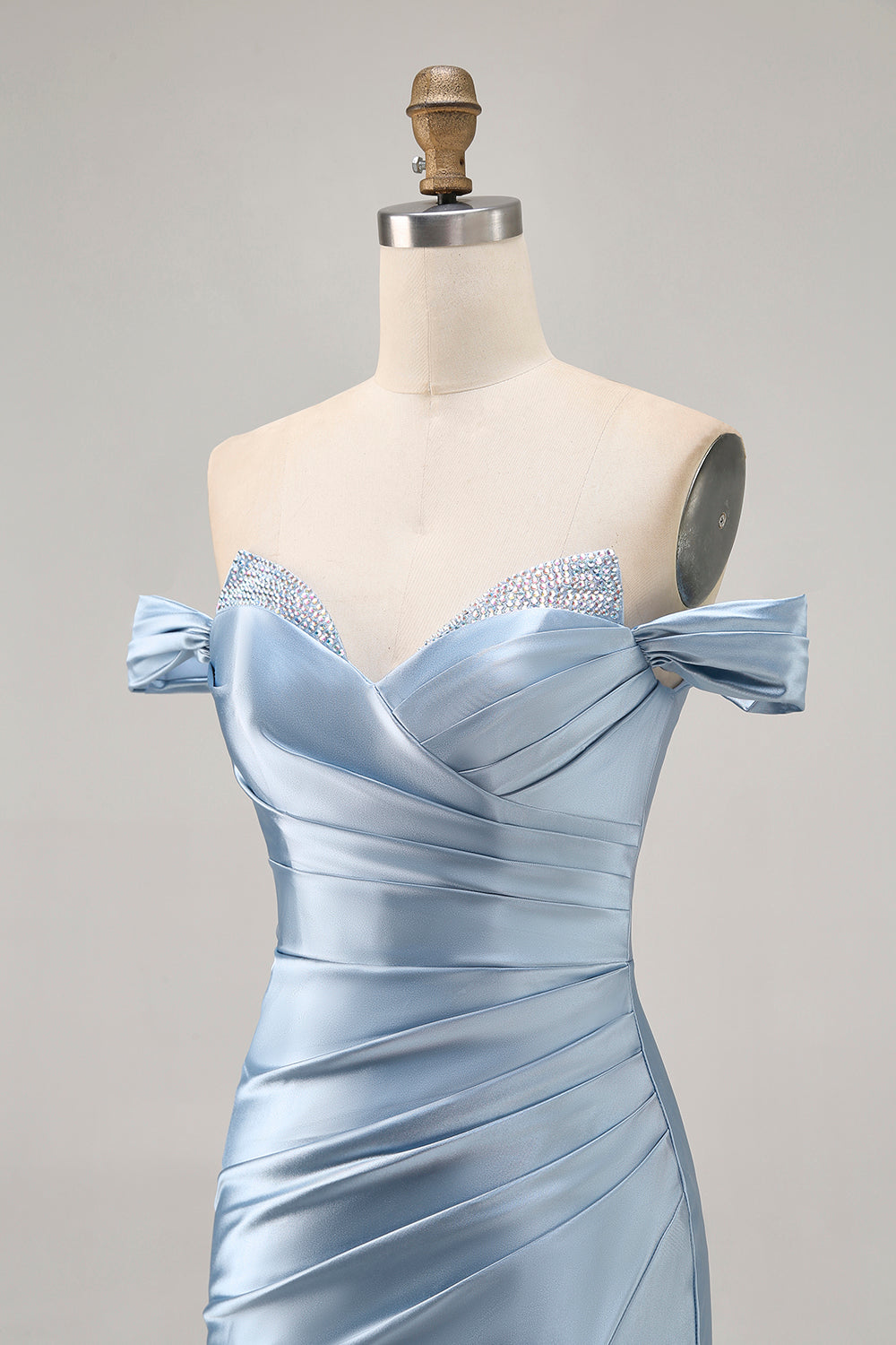 Grey Blue Off The Shoulder Ruched Bodycon Cocktail Dress