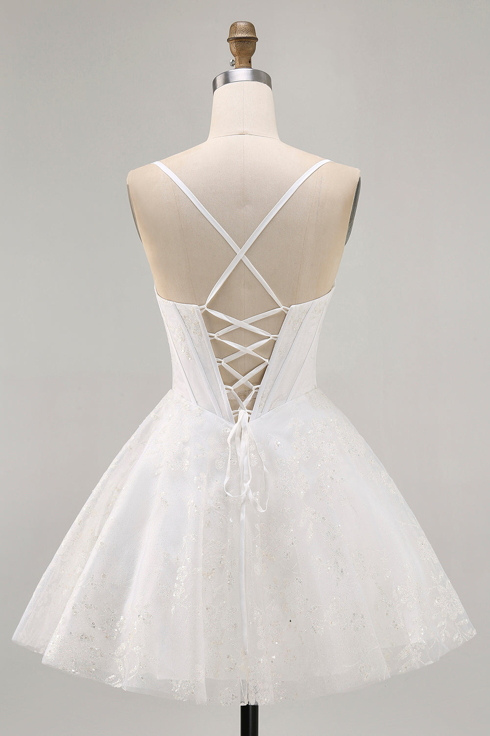 White A-Line Corset Satin Cocktail Dress with Appliques