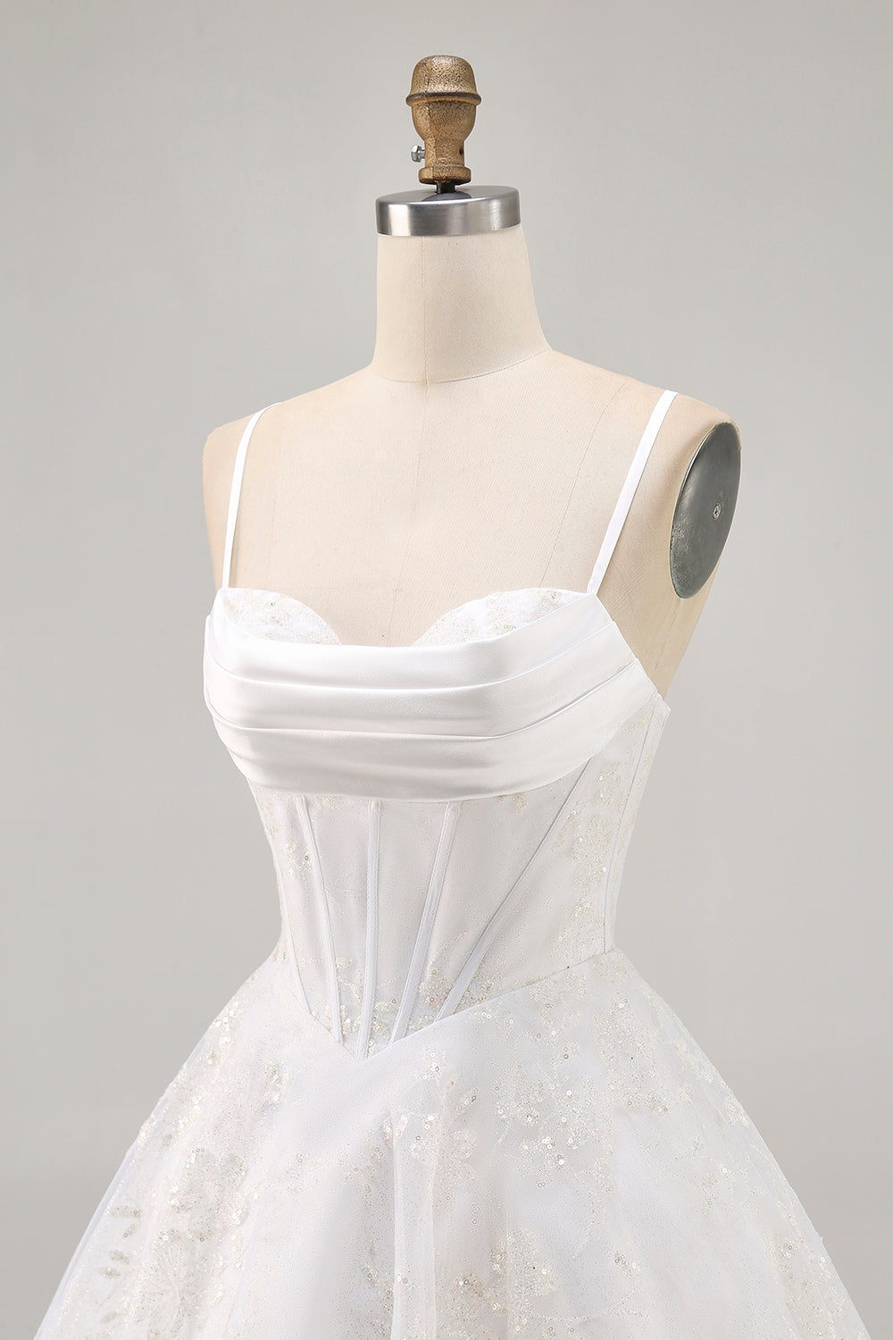 White A-Line Corset Satin Cocktail Dress with Appliques