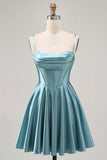 Corset Satin Grey Green A-line Short Ball Dress