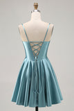 Corset Satin Grey Green A-line Short Ball Dress