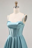 Corset Satin Grey Green A-line Short Ball Dress