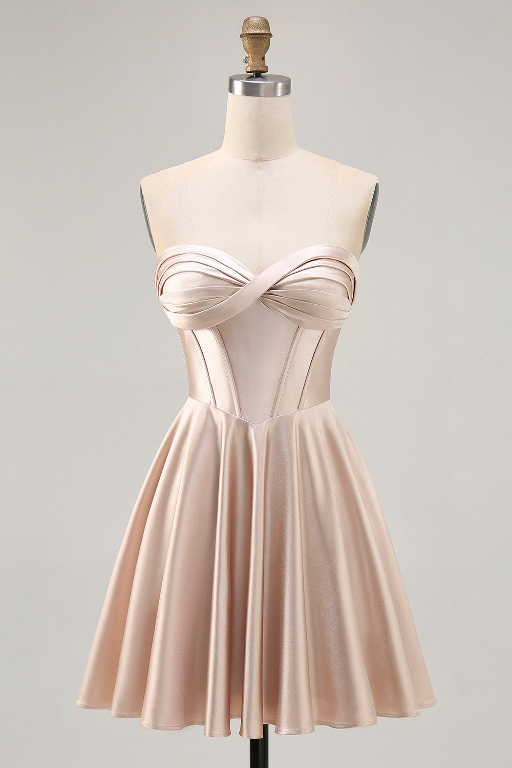 Strapless Corset Satin Champagne Short Ball Dress
