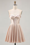 Strapless Corset Satin Champagne Short Ball Dress