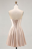 Strapless Corset Satin Champagne Short Ball Dress