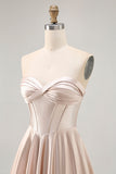 Strapless Corset Satin Champagne Short Ball Dress