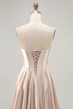 Strapless Corset Satin Champagne Short Ball Dress