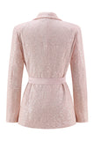 Pink Sequin 2 Pieces Notched lapel Midi Prom Suits