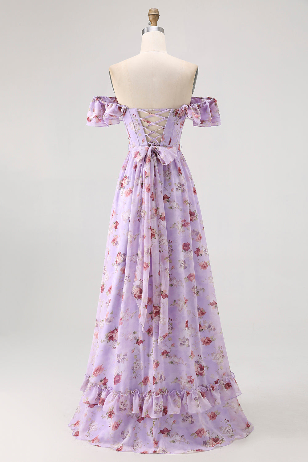 Champagne Flower Off The Shoulder Corset A-Line Bridesmaid Dress With Slit