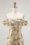 Champagne Flower Sheath Off The Shoulder Wedding Guest Dress