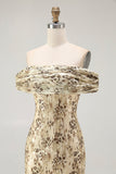 Champagne Flower Sheath Off The Shoulder Wedding Guest Dress
