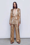 Sparkly Gold 2 Piece Women Prom Suits With Sash
