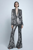 Silver Gray Sparkly 2 Piece Women Prom Suits