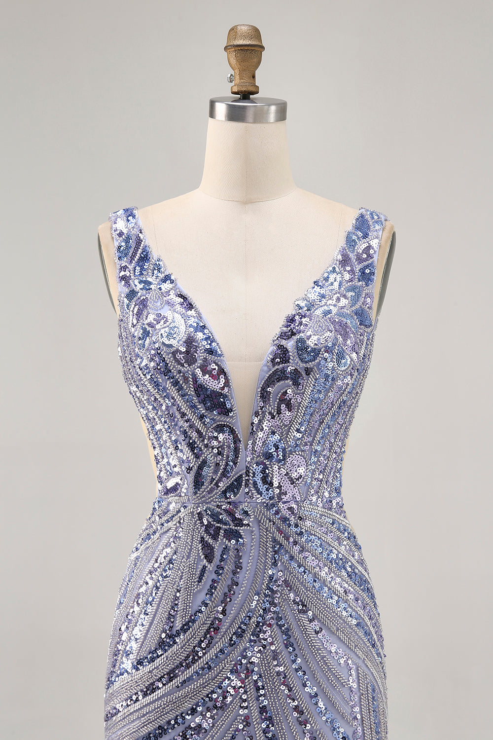 Sparkly Lilac V-Neck Sequins Bodycon Cocktail Dress