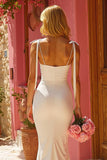 Ivory Mermaid Spaghetti Straps Wedding Dress with Bows