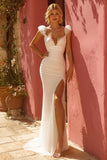 Ivory Mermaid Ruffled Wedding Dress with Slit