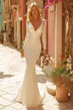 Ivory Long Sleeve Mermaid Wedding Dress with Lace