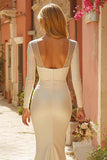 Ivory Long Sleeve Mermaid Wedding Dress with Lace