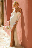 Ivory Mermaid Off the Shoulder Wedding Dress with Slit