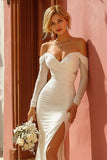 White Off the Shoulder Mermaid Wedding Dress with Slit