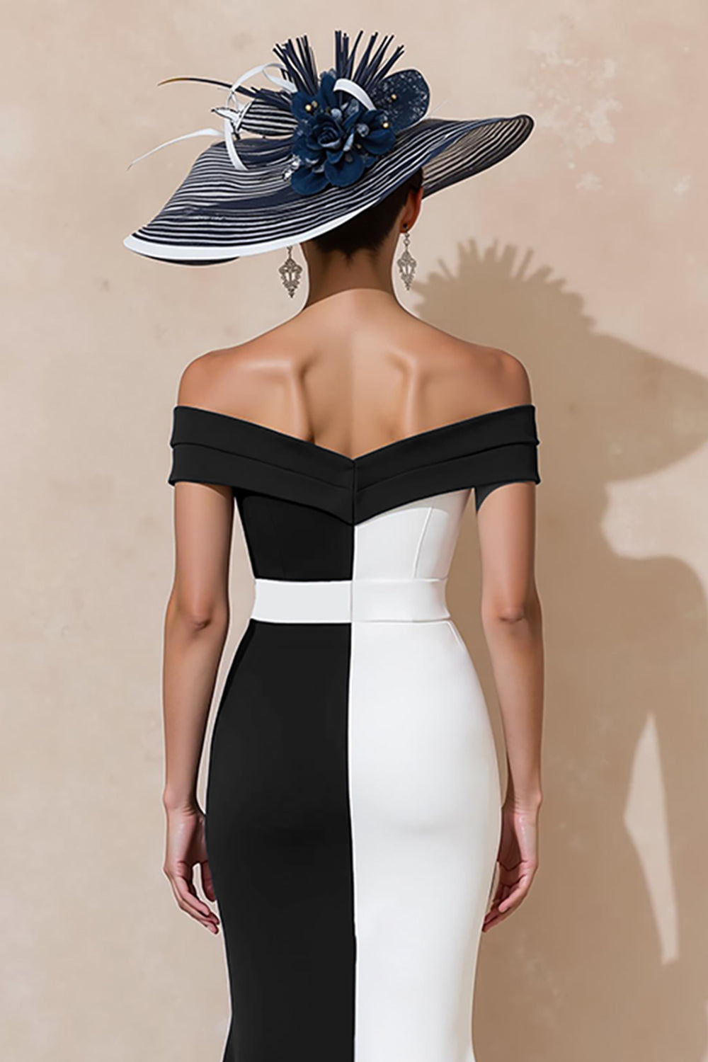 Black and White Mermaid Off The Shoulder Mother Of The Bride Dress