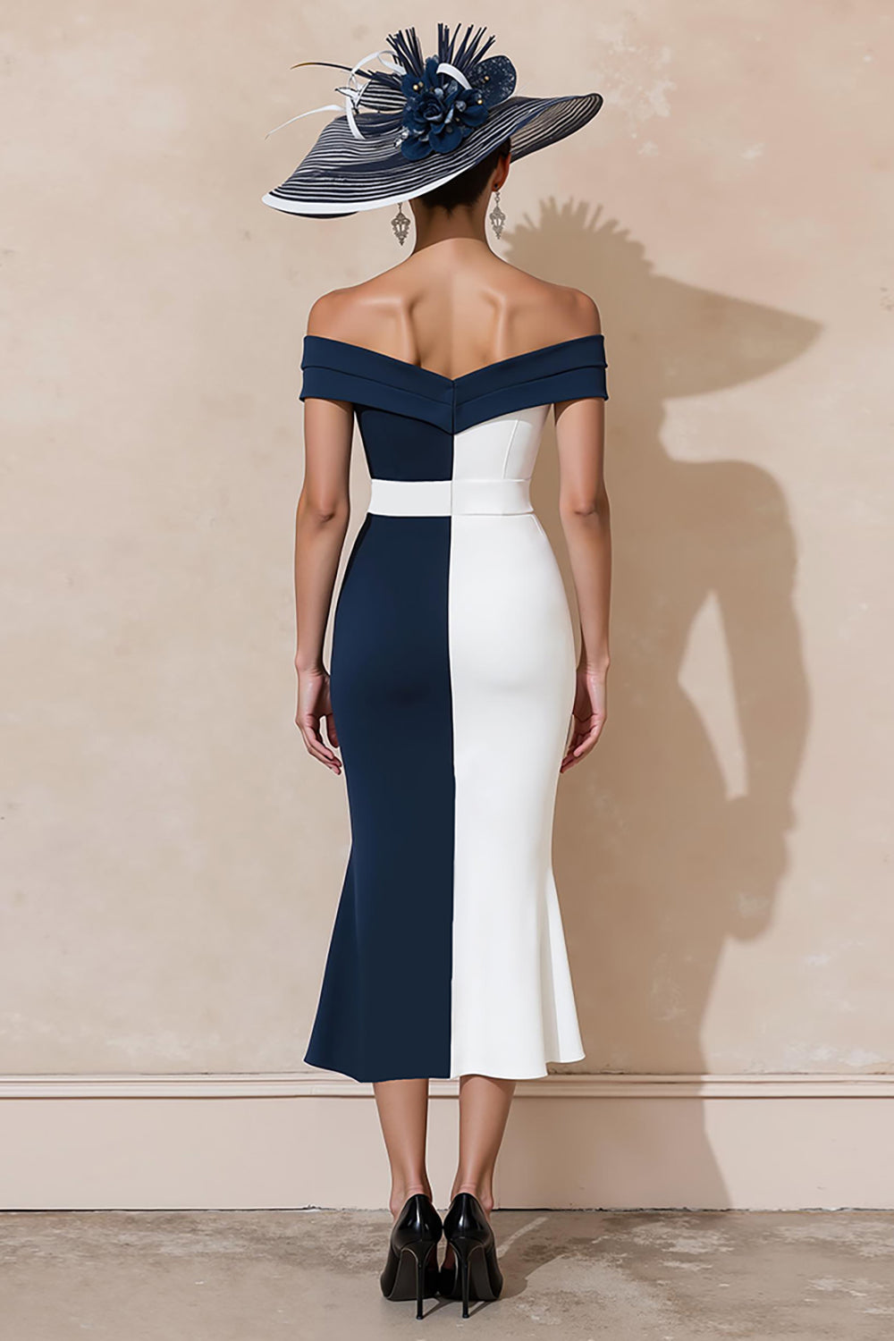 Black and White Mermaid Off The Shoulder Mother Of The Bride Dress