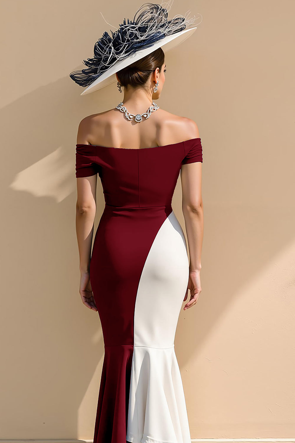 Black and White Satin Mermaid Off the Shoulder Long Mother of the Bride Dress