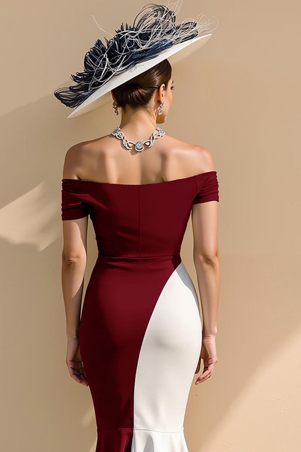 Black and White Satin Mermaid Off the Shoulder Long Mother of the Bride Dress