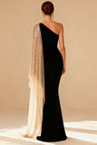 Black Sheath One Shoulder Long Formal Dress with Slit