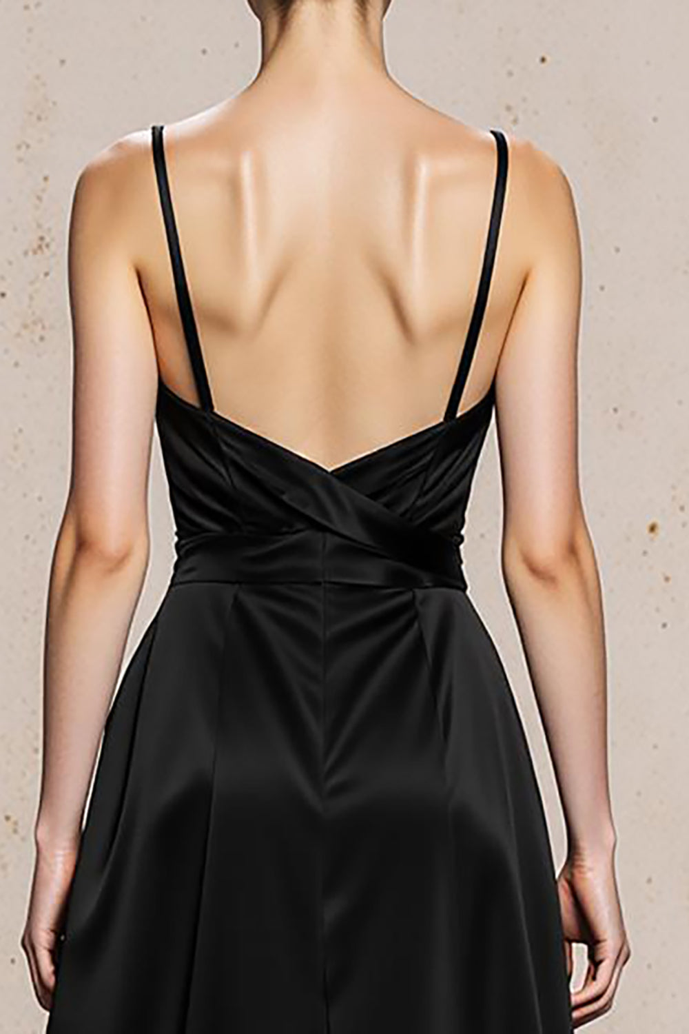 Black White Spaghetti Straps A Line Satin Long Formal Dress