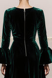 Dark Green A-Line Round Neck Long Sleeves Velvet Military Ball Dresses