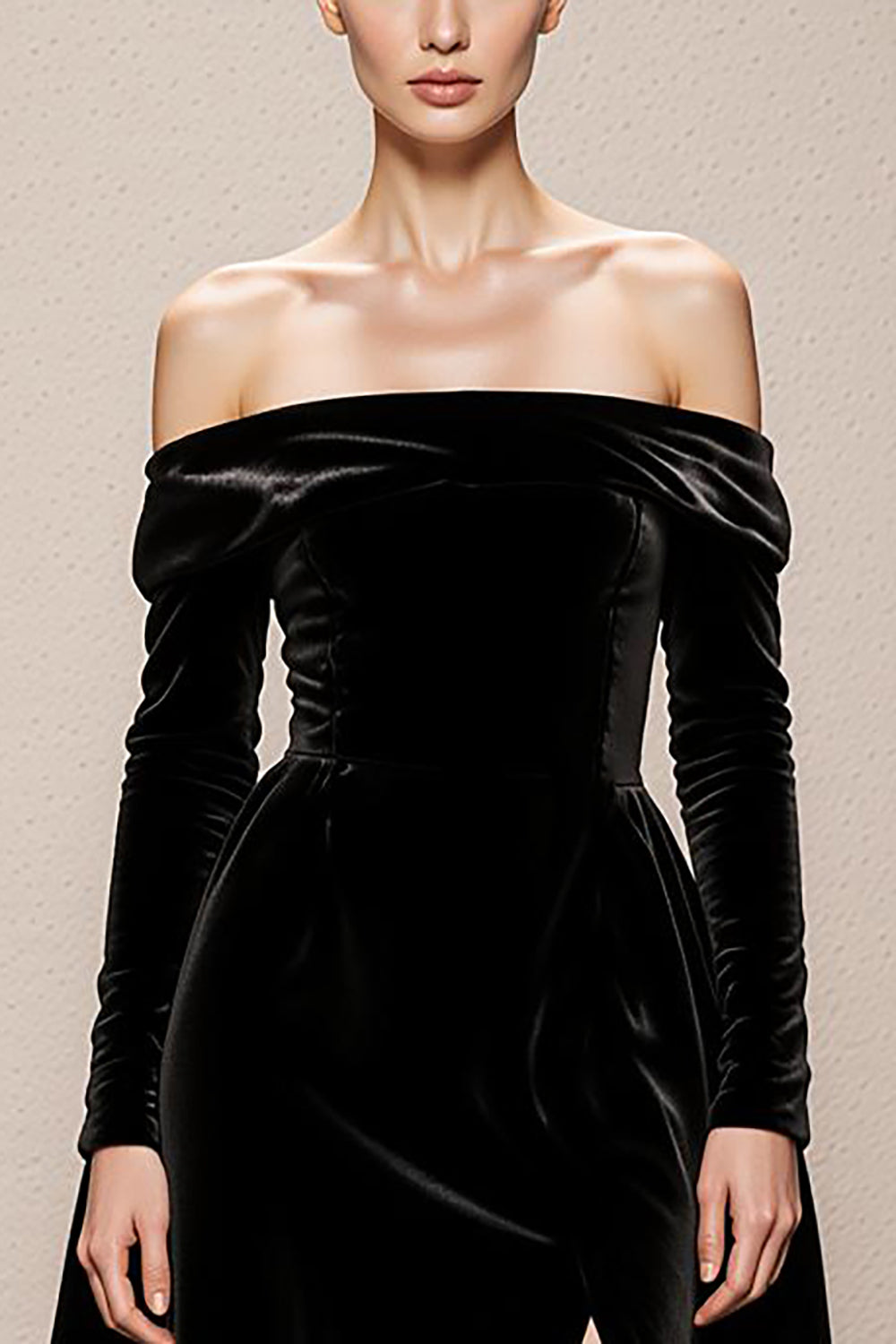 Off the Shoulder A-Line Black Velvet Long Military Ball Dresses with Slit