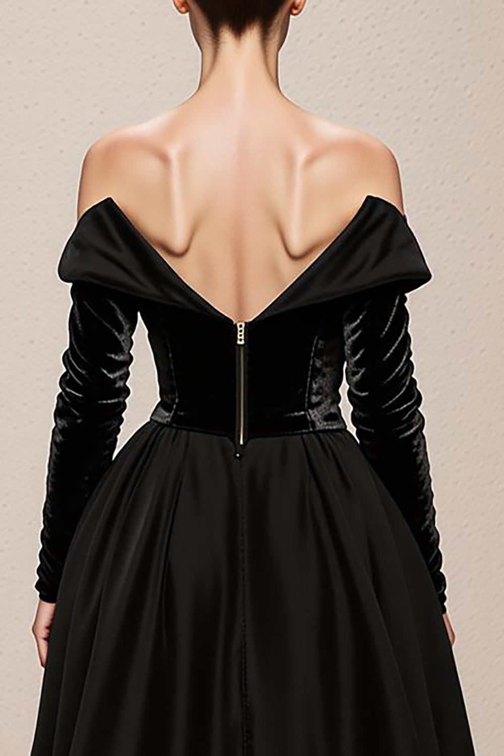 Off the Shoulder A-Line Black Velvet Long Military Ball Dresses with Slit