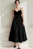 Cabernet A Line Velvet Spaghetti Straps Long Formal Dress