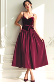 Cabernet A Line Velvet Spaghetti Straps Long Formal Dress