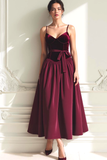 Cabernet A Line Velvet Spaghetti Straps Long Formal Dress