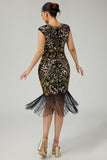 Fringed Sequined Bodycon Black Golden 1920s Dress