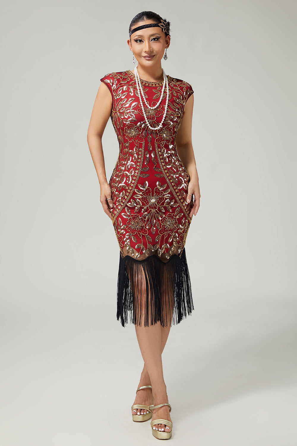 Fringed Sequined Bodycon Black Golden 1920s Dress
