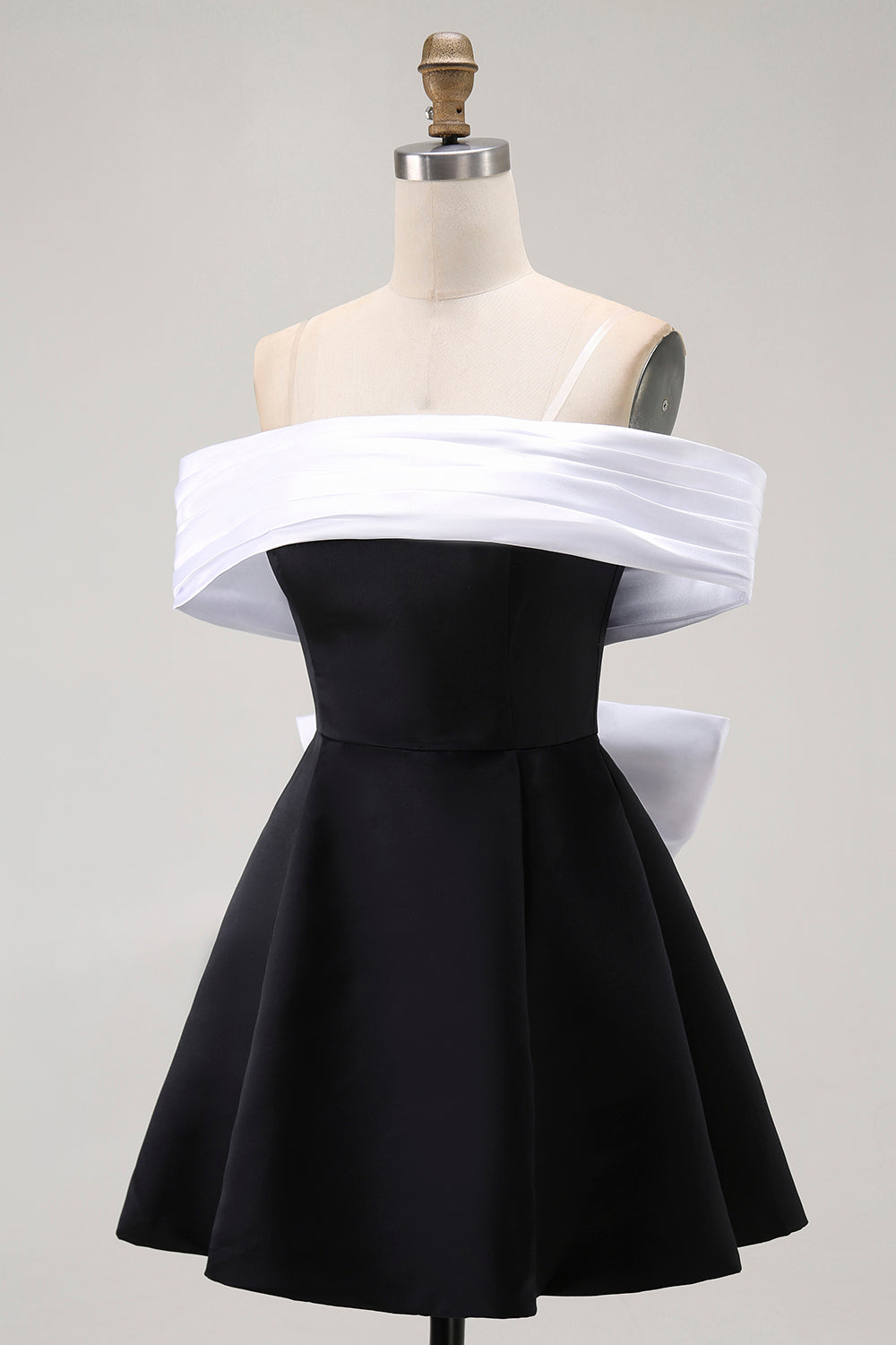 Black A-Line Off The Shoulder Short Cocktail Dress with Bow