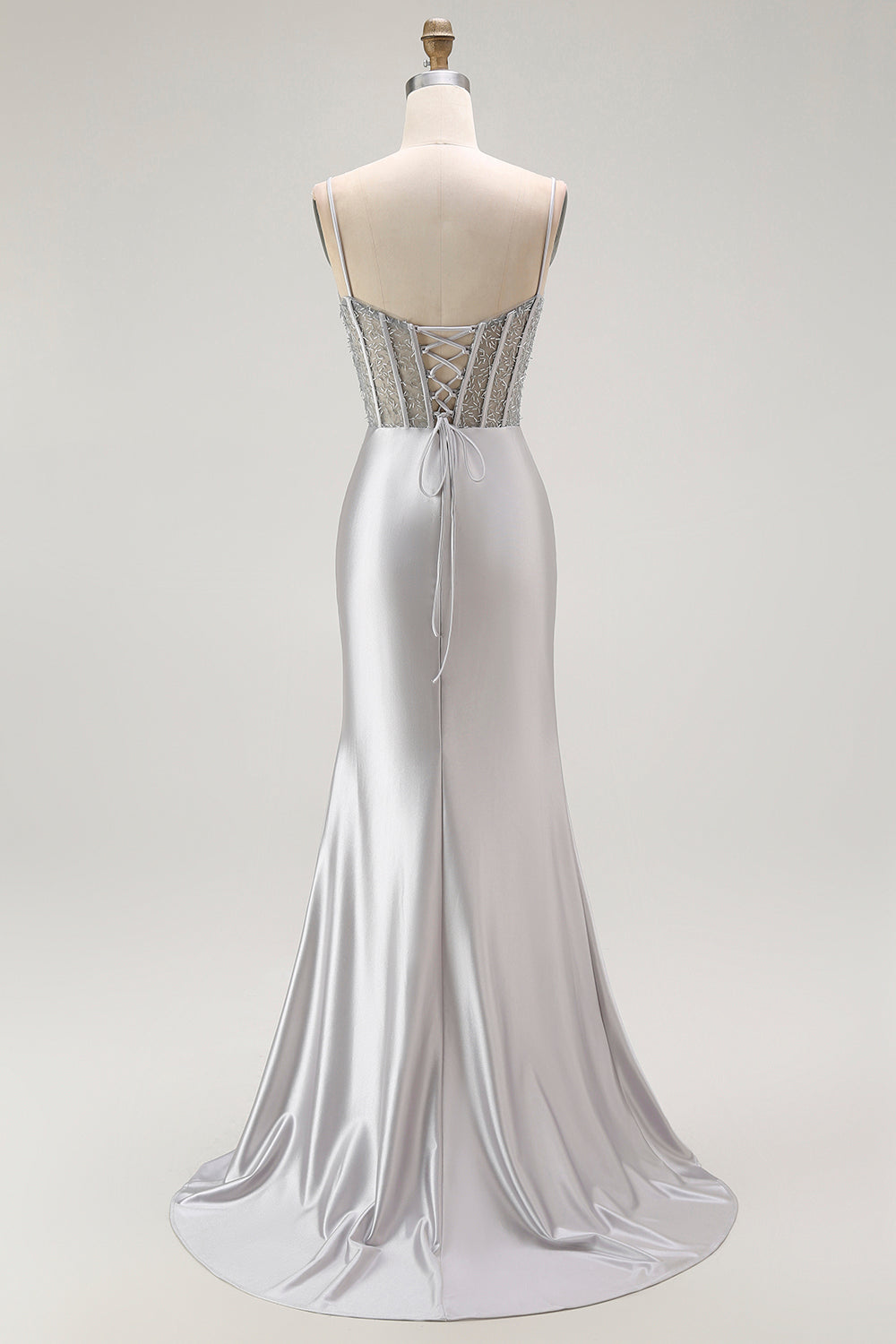 Golden Mermaid Spaghetti Straps Corset Pleated Ball Dress with Slit