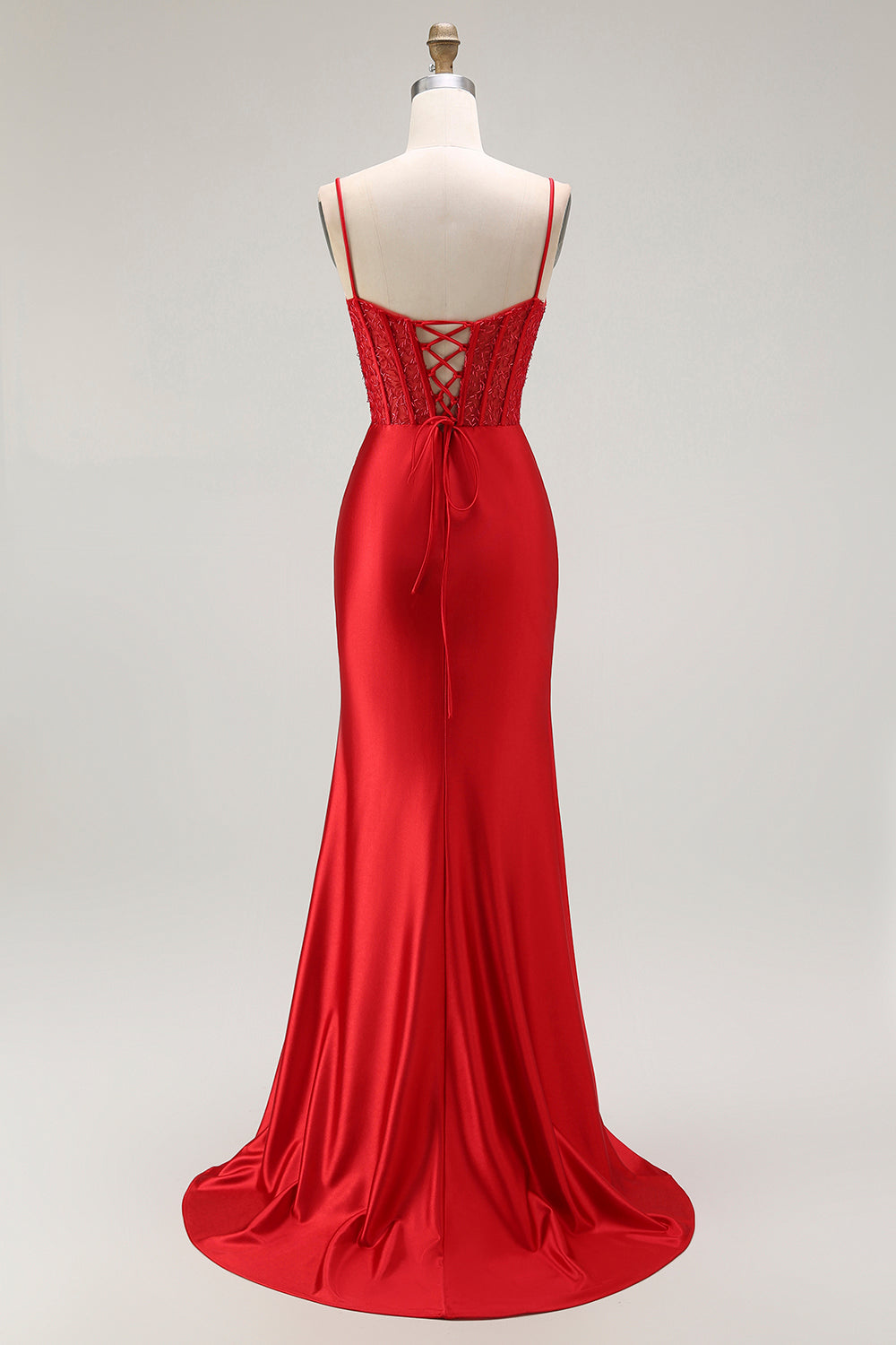 Golden Mermaid Spaghetti Straps Corset Pleated Ball Dress with Slit