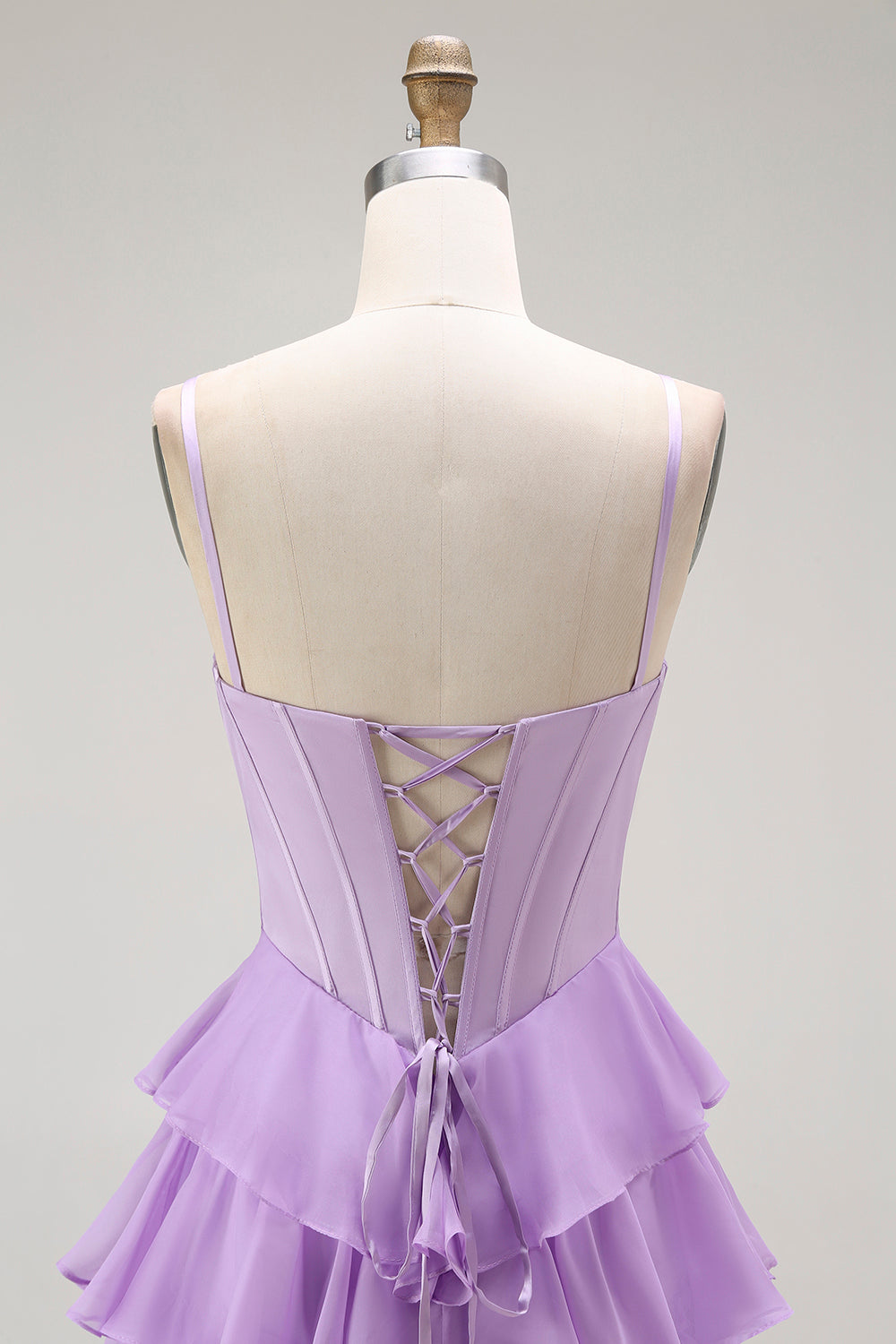 Purple A-Line Beaded Corset Tiered Ruffled Ball Dress