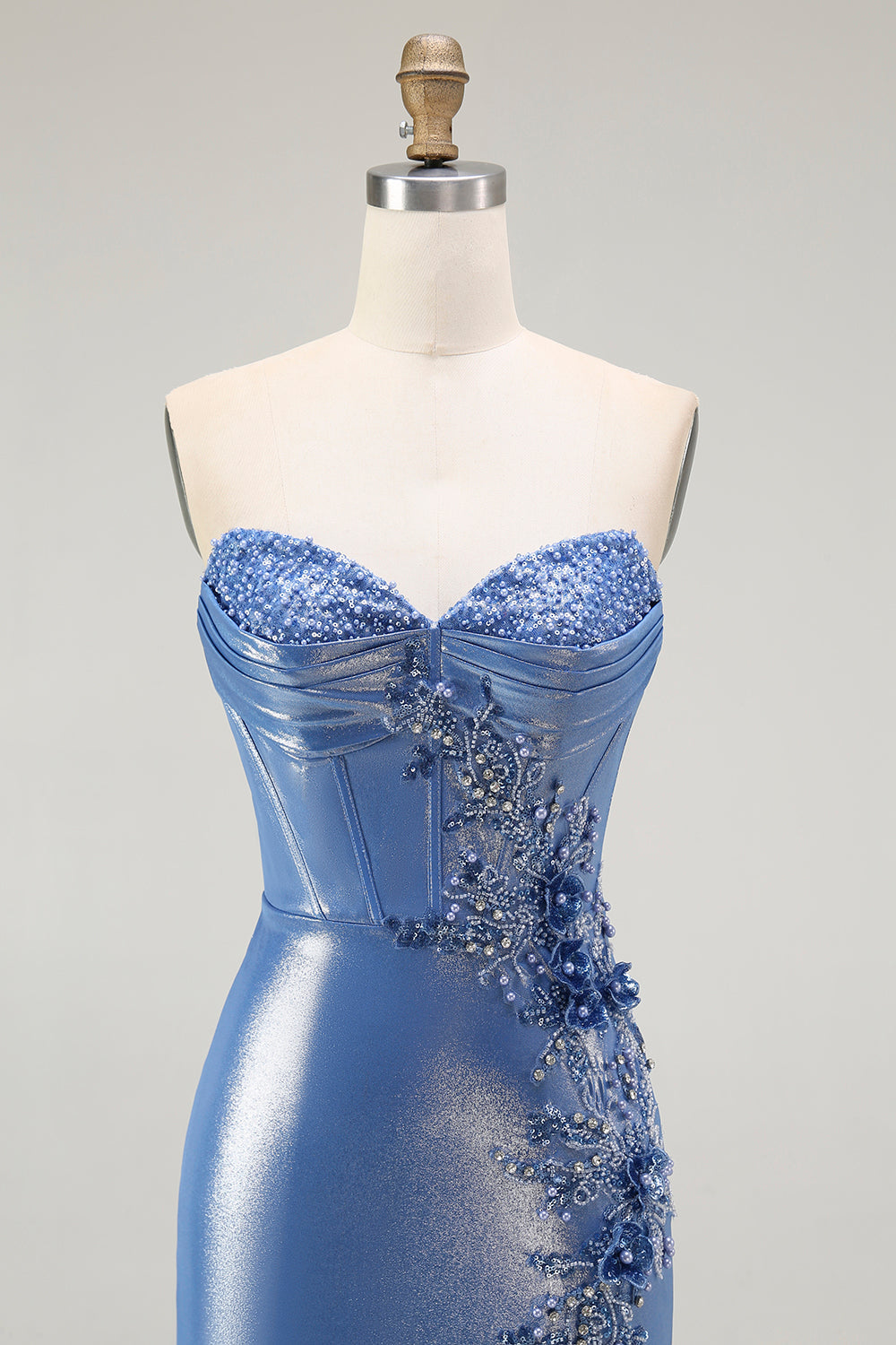 Mermaid Corset Sequins Sweetheart Beaded Blue Ball Dress With Slit