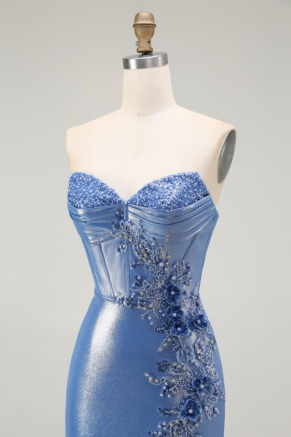 Mermaid Corset Sequins Sweetheart Beaded Blue Ball Dress With Slit