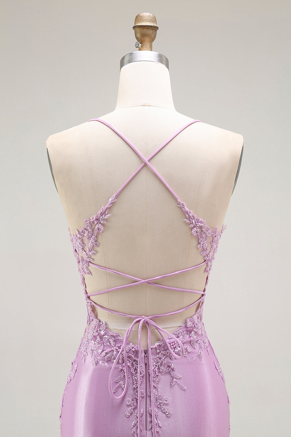 Purple Mermaid Spaghetti Straps Corset Long Ball Dress with Slit