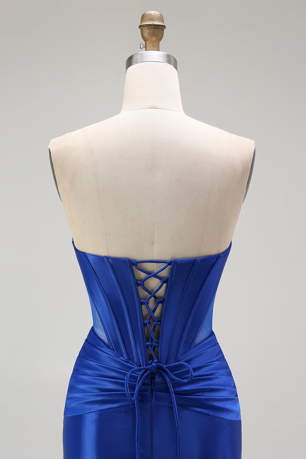 Royal Blue Mermaid Strapless Beaded Corset Ball Dress with Slit