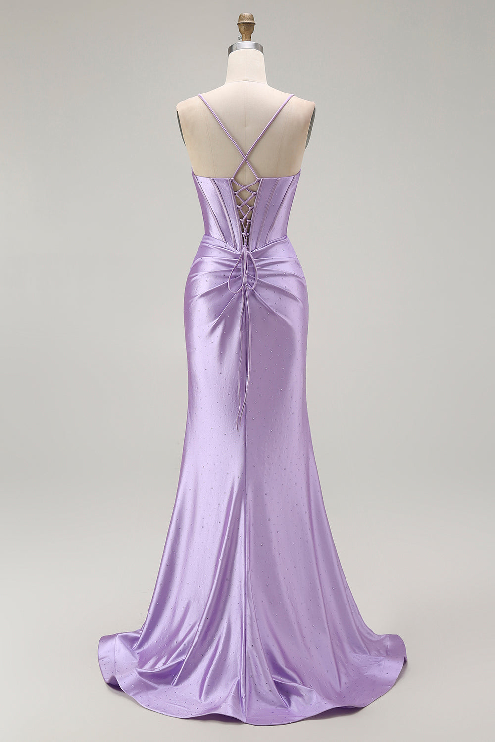 Purple Mermaid Corset Beaded Long Ball Dress with Slit
